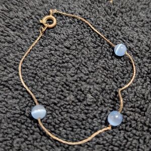 Delicate Gold Tone Bracelet with Blue Beads | Minimalist Dainty Jewelry